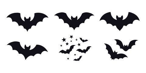 Fototapeta premium Halloween spooky bat silhouette icons vector collection