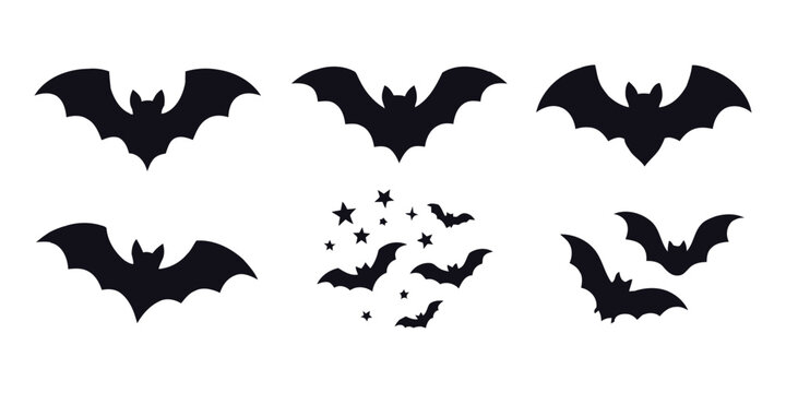 Halloween spooky bat silhouette icons vector collection