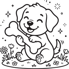 Obraz premium Cute Little Bunny Hugging Giant Carrot in Garden Flowers Coloring Page for Kids Vector