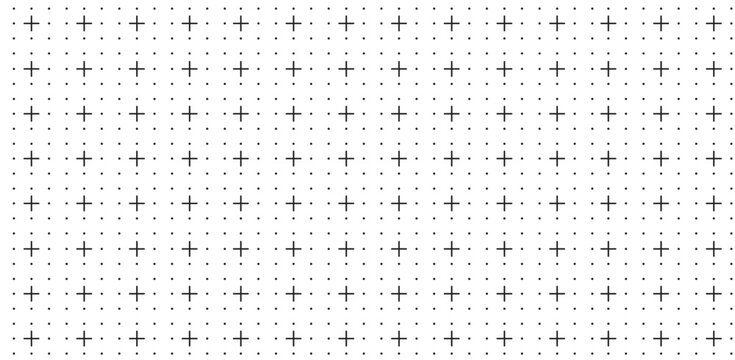 Minimal cross dot grid pattern isolated on white background. Clean geometric plus symbol texture creates a modern layout guide for branding printing and graphic design. High resolution backdrop.