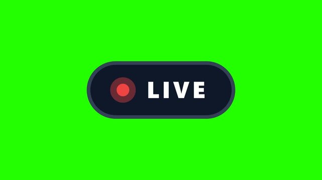 Live streaming button icon with red record dot on green screen background
