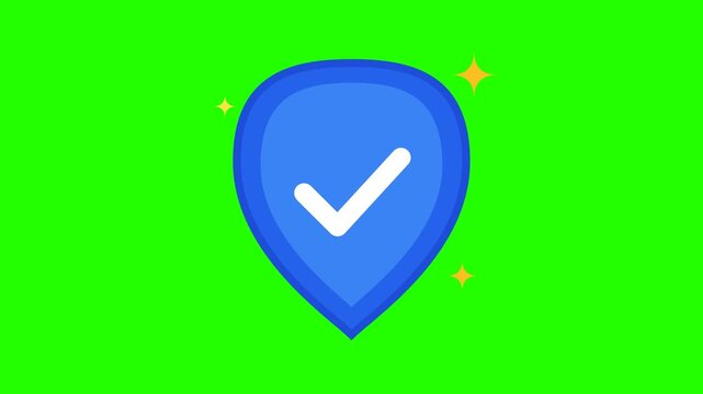 Blue shield icon with a checkmark, representing security and confirmation on a green background