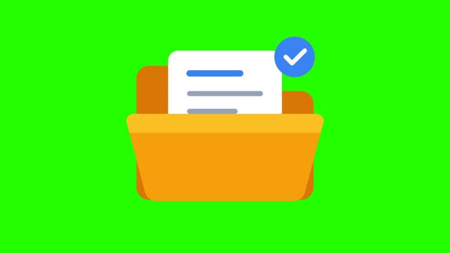 Illustration of a Digital Folder Icon Showing a Confirmed Document with a Success Checkmark