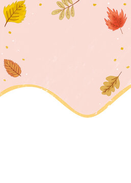 Aesthetic autumn poster design with minimalist abstract organic shapes and delicate fall leaves in pastel warm tones.