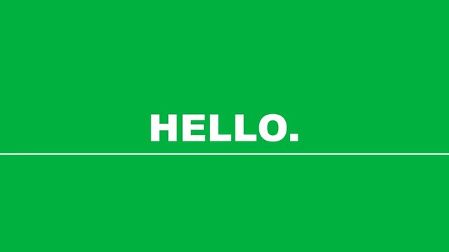 Dynamic typography motion with text reveal, clean white hello greeting on vibrant green background