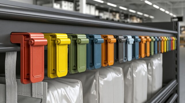 Colorful Pickup Shelf Lane Clips Attached to Retail Shelf Edge