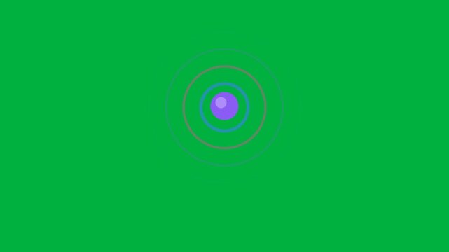dynamic pulsing concentric circles with shifting center hue on chroma key background, digital