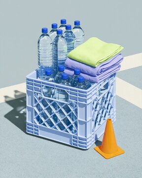 Sideline Hydration Crate with Water Bottles, Cooling Towels, and Orange Cone