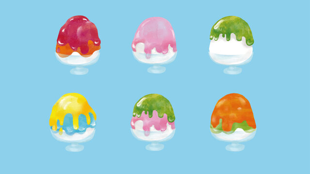 水彩風　かわいいかき氷セット　Summer Series:Cute Watercolor-Style Shaved Ice Set