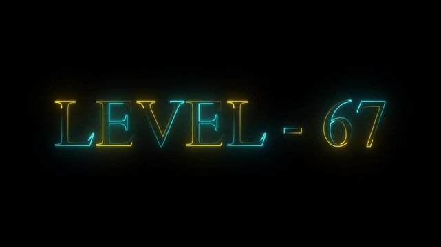 Bright Cyan and Gold Neon Level 67 Animated Text Glowing Video Game Achievement Graphic Overlay Element