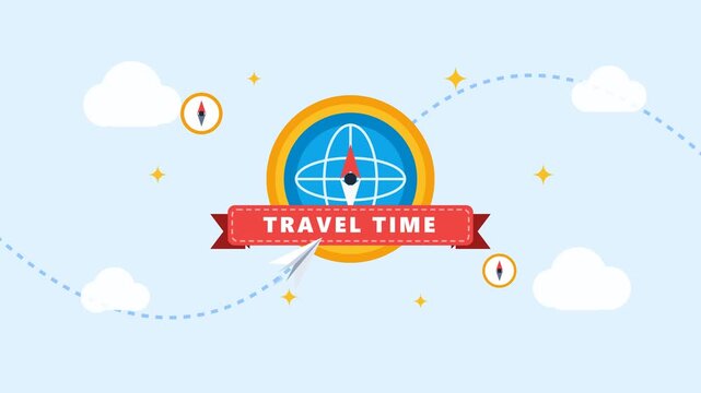 Travel Time Vector Banner Background with Globe Compass Navigation and Paper Plane