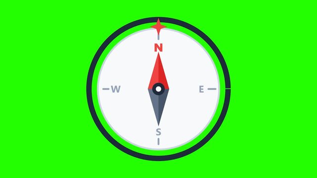Navigation Compass Arrow Pointing North on Green Screen Background