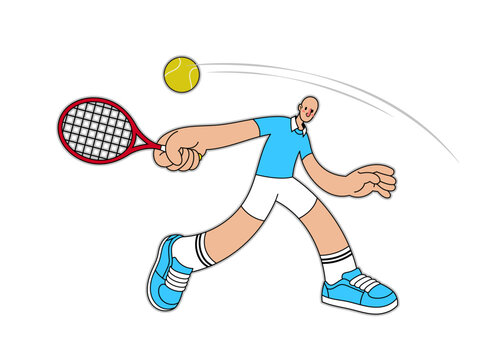 Cartoon Tennis Player Hitting the Ball