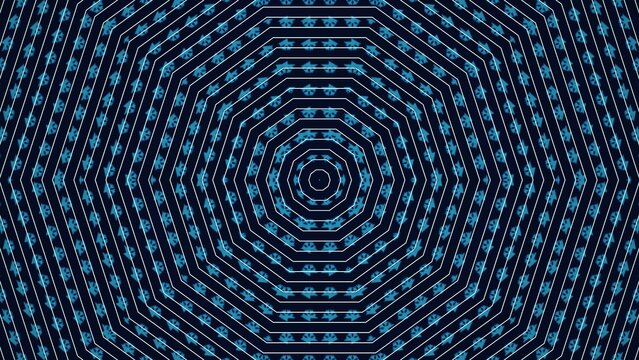 Abstract blue geometric kaleidoscope pattern background with concentric octagonal lines
