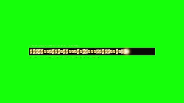 Loading progress bar animation with golden glowing segments on a solid black track against a bright