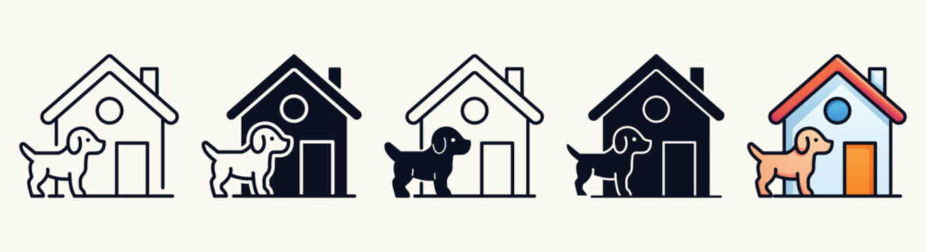 Dog and House Icons Set