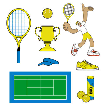 Set of Tennis Object in Simple Flat Style