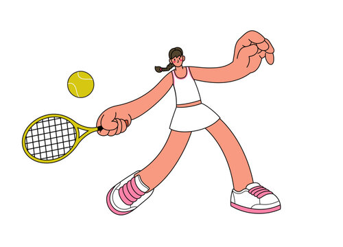 Flat Cartoon Style of Women Tennis Player