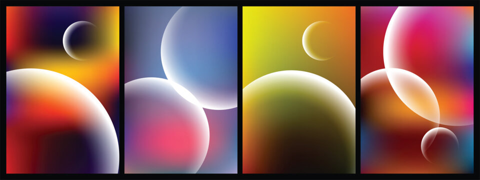 Fiery red and golden yellow galaxy vertical card backgrounds featuring overlapping glowing planetary light orbs vectors