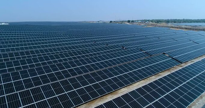 Aerial View of Charanka Solar Park Renewable Energy Facility Gujarat India