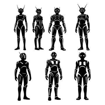 Collection of Futuristic Robot Silhouettes