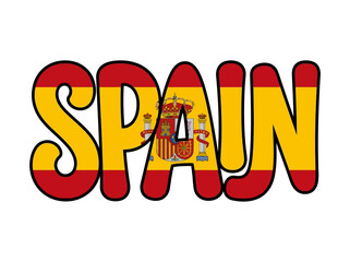 Spain text with flag colors and coat of arms. © Titi