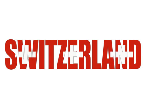Switzerland text with Swiss flag design.