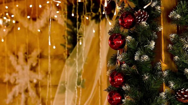 Close-up of New Year and Christmas decorations in an old village house.