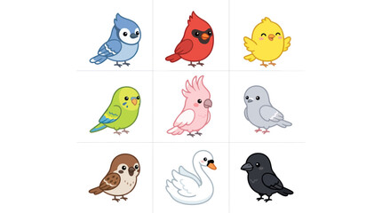 Cute cartoon birds collection isolated © Geovani