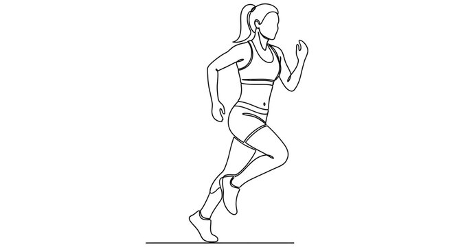 Running woman single line drawing minimalist style on white background