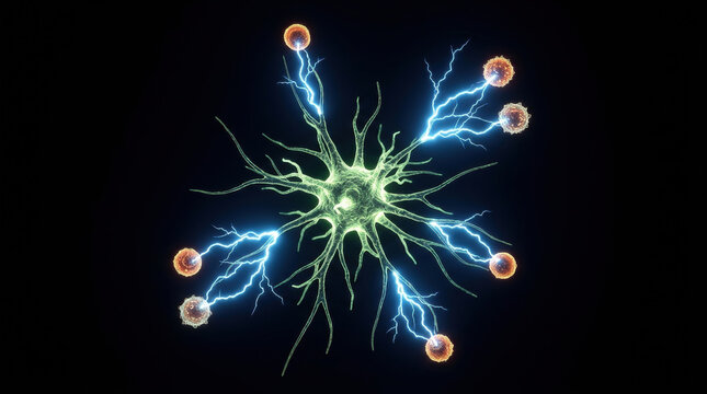 Immune cell attacking cancer cell with electric energy in biotechnology research for treatment development and medical innovation