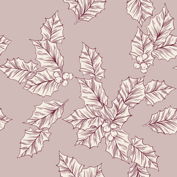 Toile de jouy christmas pattern. Warm tone seamless floral pattern. Perfect for greetings, invitations, manufacture wrapping paper, textile and web design. Vector christmas pattern.
