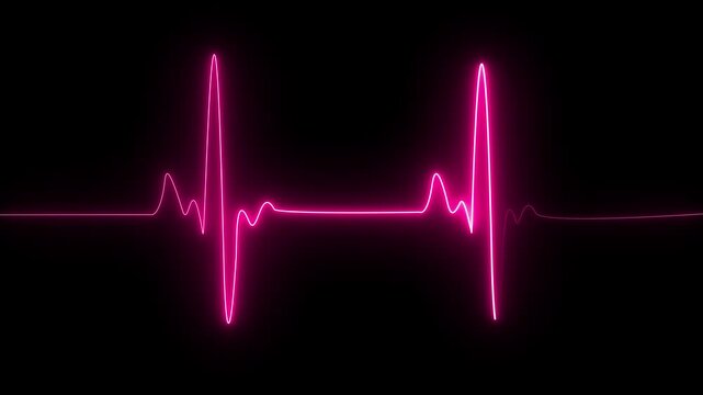 glowing neon heartbeat pulse animation on black background showing cardiogram line style motion graphics in loop ECG medical concept video design