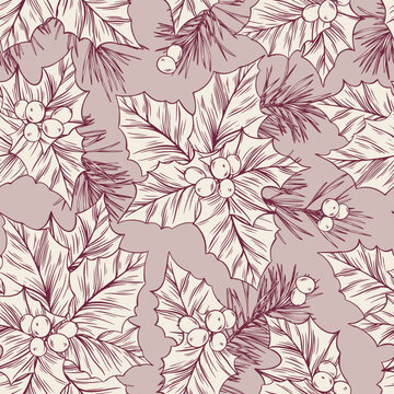 Toile de jouy christmas pattern. Warm tone seamless floral pattern. Perfect for greetings, invitations, manufacture wrapping paper, textile and web design. Vector christmas pattern.
