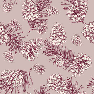 Toile de jouy christmas pattern. Warm tone seamless floral pattern. Perfect for greetings, invitations, manufacture wrapping paper, textile and web design. Vector christmas pattern.
