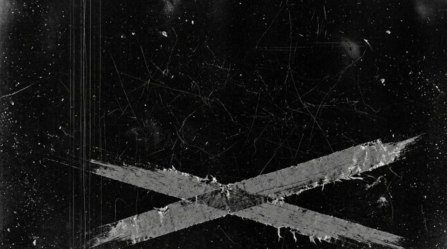 Grungy Black Background with White X Mark and Textured Overlay.