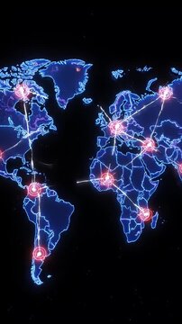 Holographic human icons on world map interface.