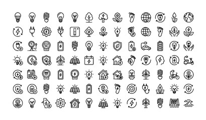 Fototapeta premium Editable Energy Reduction Renewable Sustainability Vector Icon Set