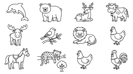 Obraz premium Cute hand drawn animals set for children education pages.