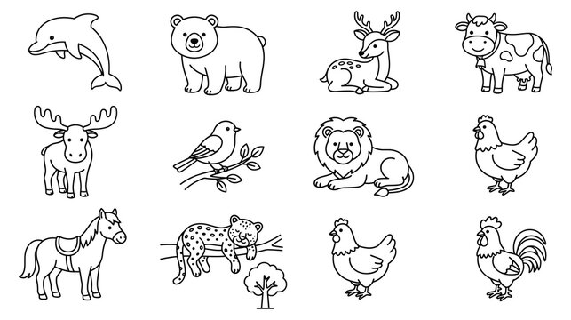 Cute hand drawn animals set for children education pages.