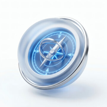 Premium 3D minimalist spatial digital twin navigation compass icon on white background, abstract metaverse virtual orientation location tracking and geographic mapping concept, AI generated