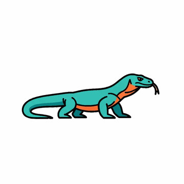 Stylized turquoise and orange komodo dragon illustration