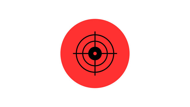 Flat vector target reticle icon featuring a black crosshair with a central bullseye set inside a vibrant red circular background