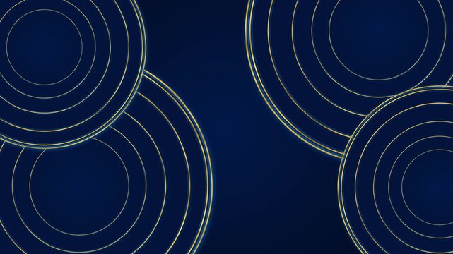 Navy gold circle pattern background rings, clean center space, luxury geometric style. corporate videos, premium presentations, brand promos, elegant titles, product showcases, motion graphics.