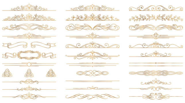 Decorative gold filigree dividers and page ornaments set.