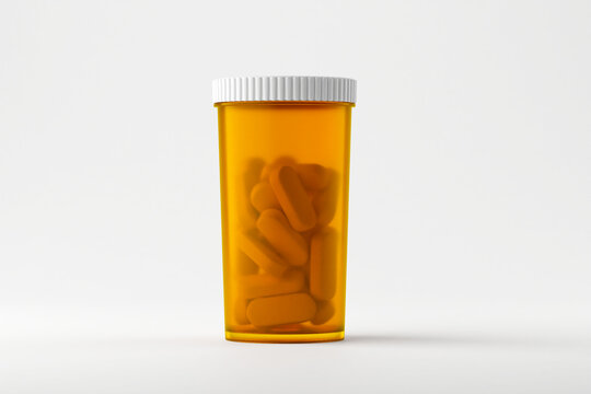 RX Prescription drugs pill plastic bottle isolated on a Beige background 3d rendering