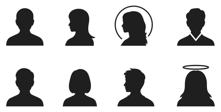 Collection of diverse dark silhouette profile avatars showing different hairstyles and optional halos representing identity and anonymity