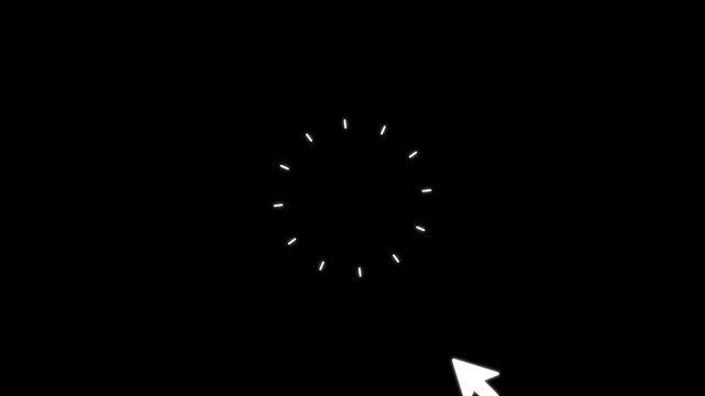 A white computer mouse cursor arrow pointing towards the bottom right corner on a solid black background for digital interface navigation