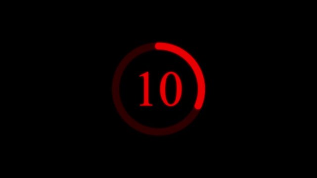 Red circular progress bar with the number twelve centered inside against a solid black background for digital interface loading animation sequences