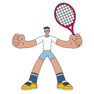 Happy Tennis Player Winning The Game in Simple Style Illustration